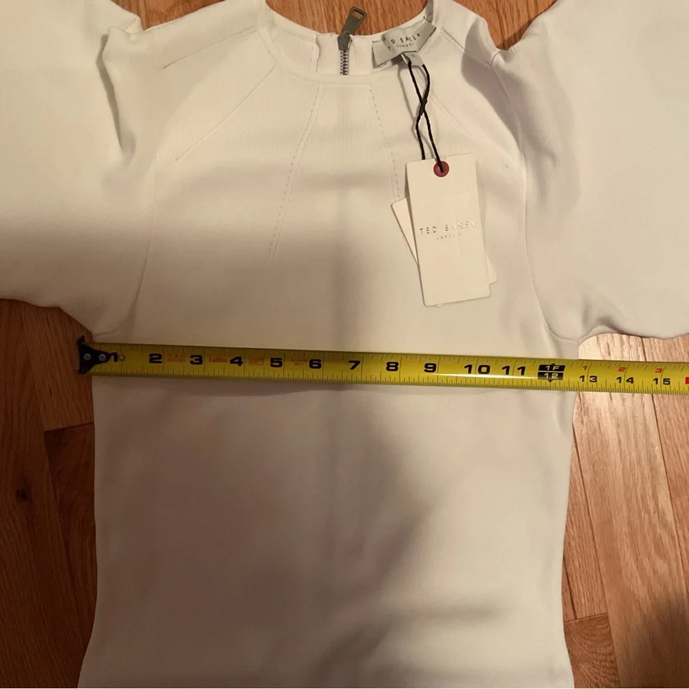 New - Ted Baker London Lounia Fluted Sleeve Body-Con Dress in White Size 1 - Picture 9 of 16